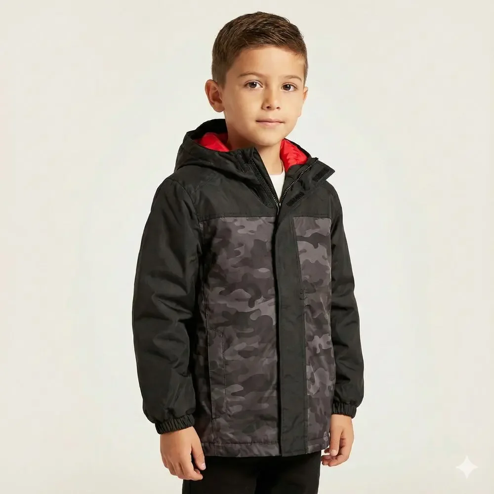 Faded Glory Boys Small NEW NWT Black Camouflauge Rain Jacket